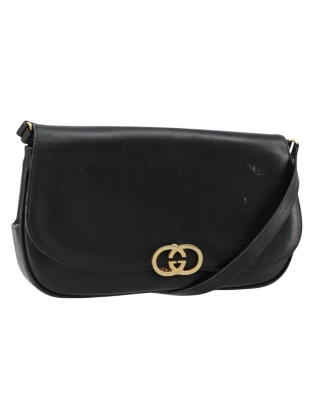 Authentic GUCCI Shoulder Bag Leather Gold Black